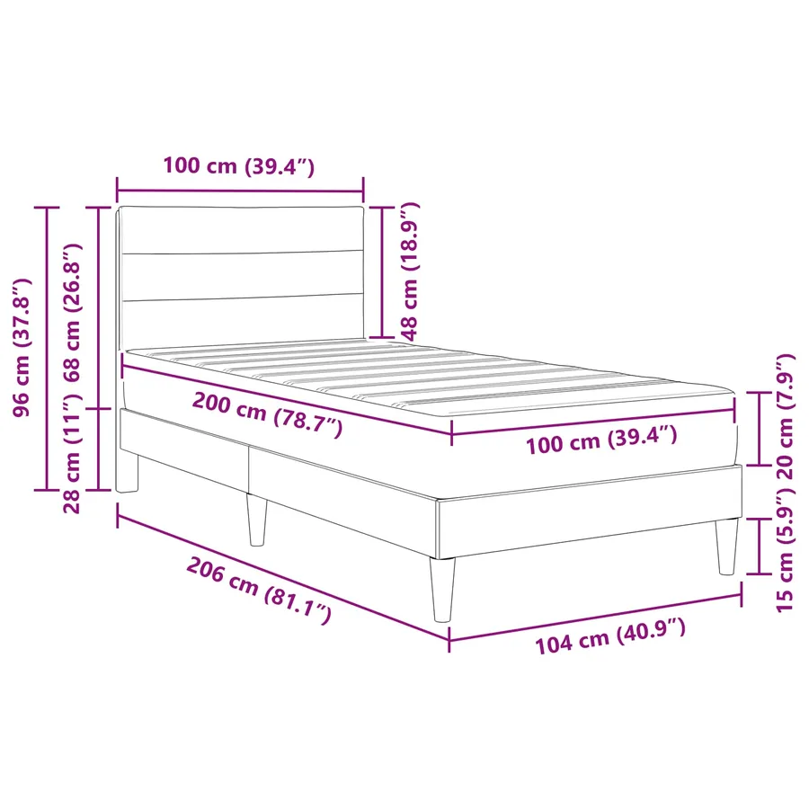 Cadre de lit Noir 100 x 200 cm Polyester - 11