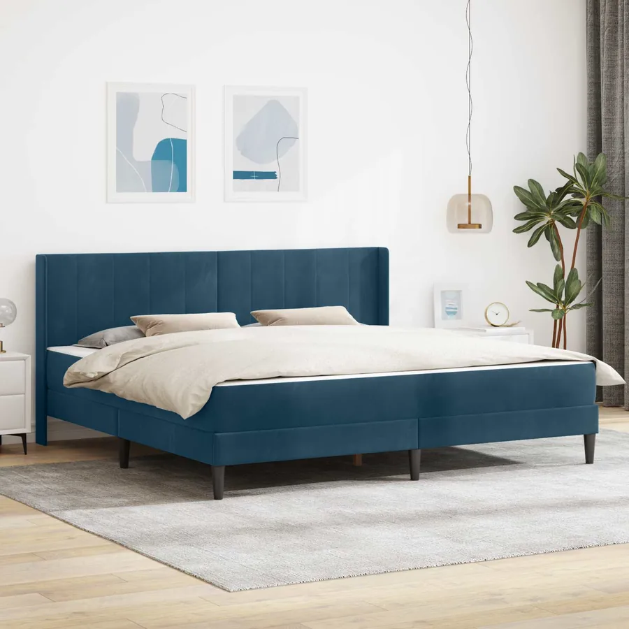 Cadre de lit avec matelas Bleu 200 x 200 cm Velours