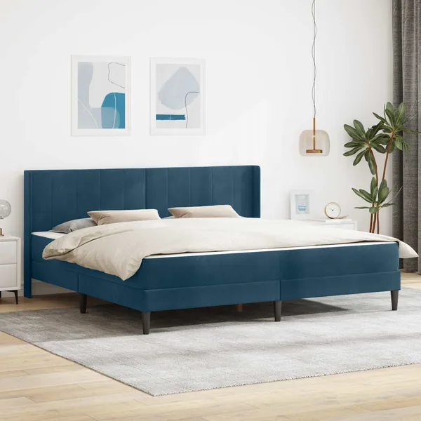 Cadre de lit avec matelas Bleu 200 x 200 cm Velours