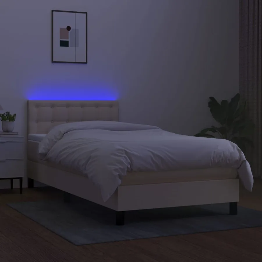 Sommier à lattes de lit avec matelas LED Crème 80x200 cm Tissu - 4