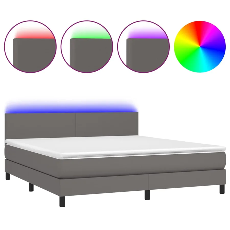 Sommier à lattes de lit avec matelas et LED Gris 180x200 cm - 2