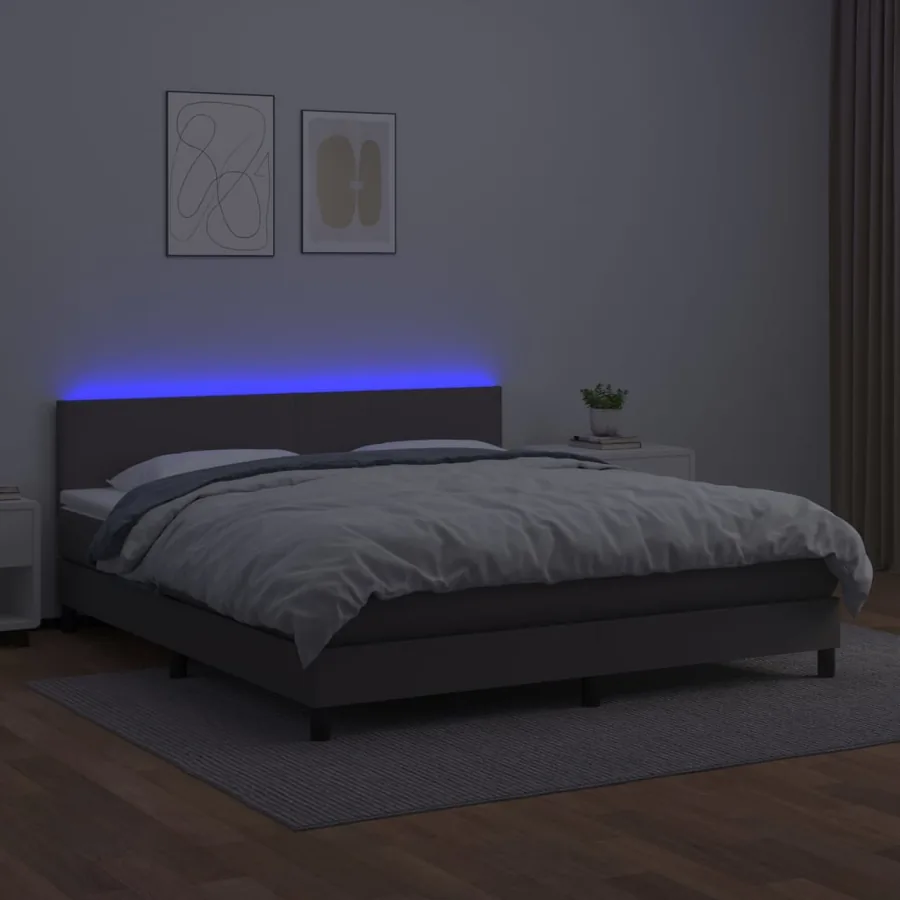 Sommier à lattes de lit avec matelas et LED Gris 180x200 cm - 4