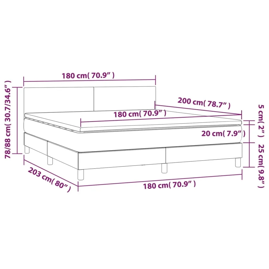 Sommier à lattes de lit avec matelas et LED Gris 180x200 cm - 8