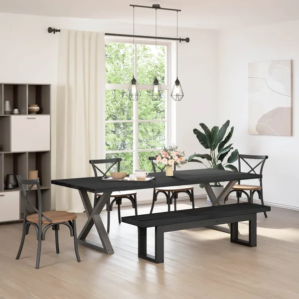 Banc de salle à manger NOAIN 180 x 41 x 45 cm Pin massif Noir