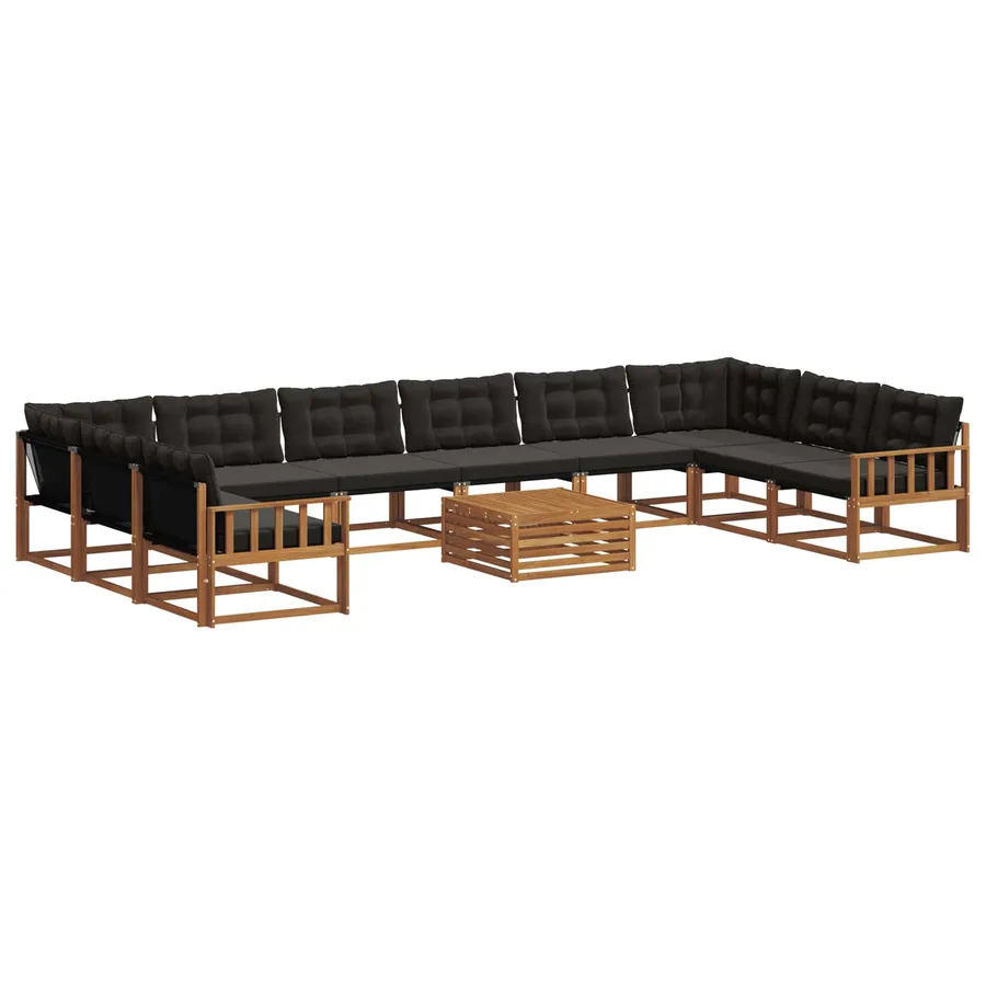 Ensemble de canapés d'extérieur 11 pcs Naturel et Noir - 2