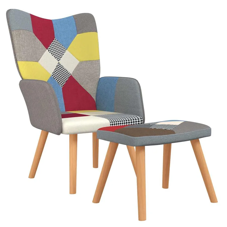 Chaise de relaxation avec repose-pied Patchwork Tissu - 2