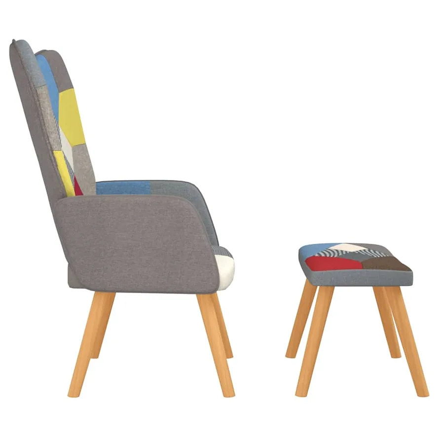 Chaise de relaxation avec repose-pied Patchwork Tissu - 4