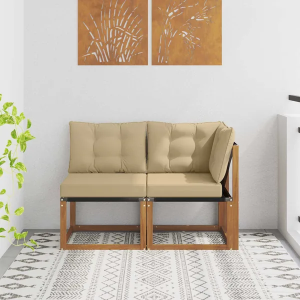 Canapé d’extérieur milieu et coin avec coussin 2 Pièce Naturel