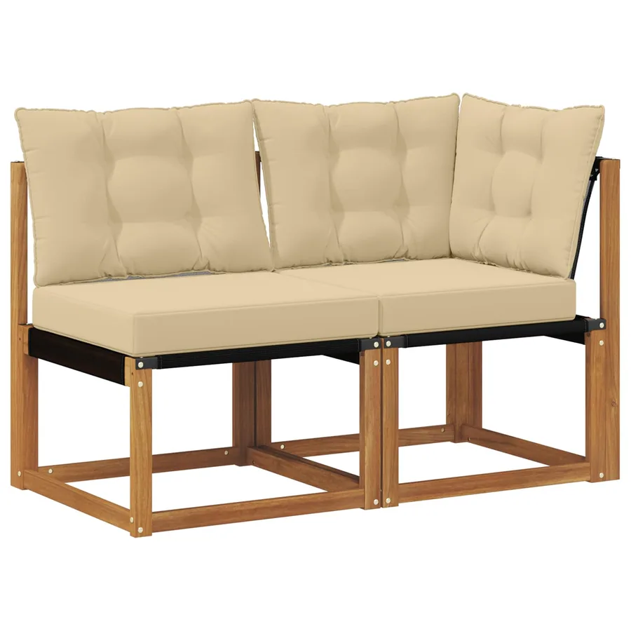 Canapé d’extérieur milieu et coin avec coussin 2 Pièce Naturel - 2