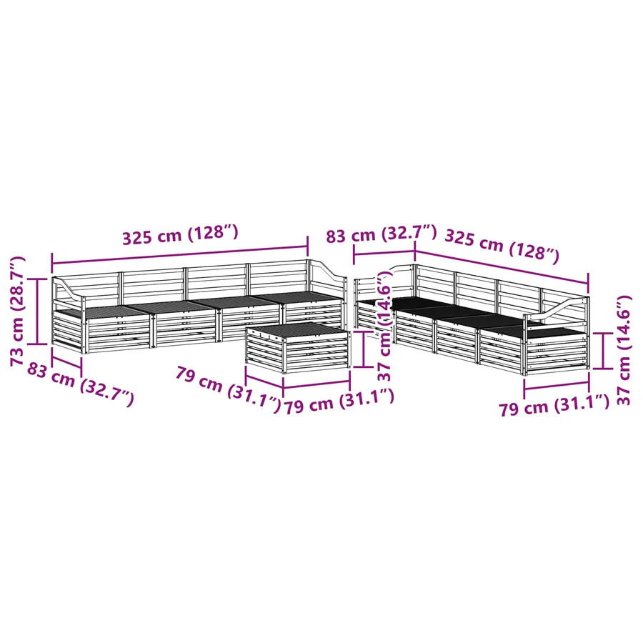 Ensemble de canapés d'extérieur 9 pcs Naturel - 8