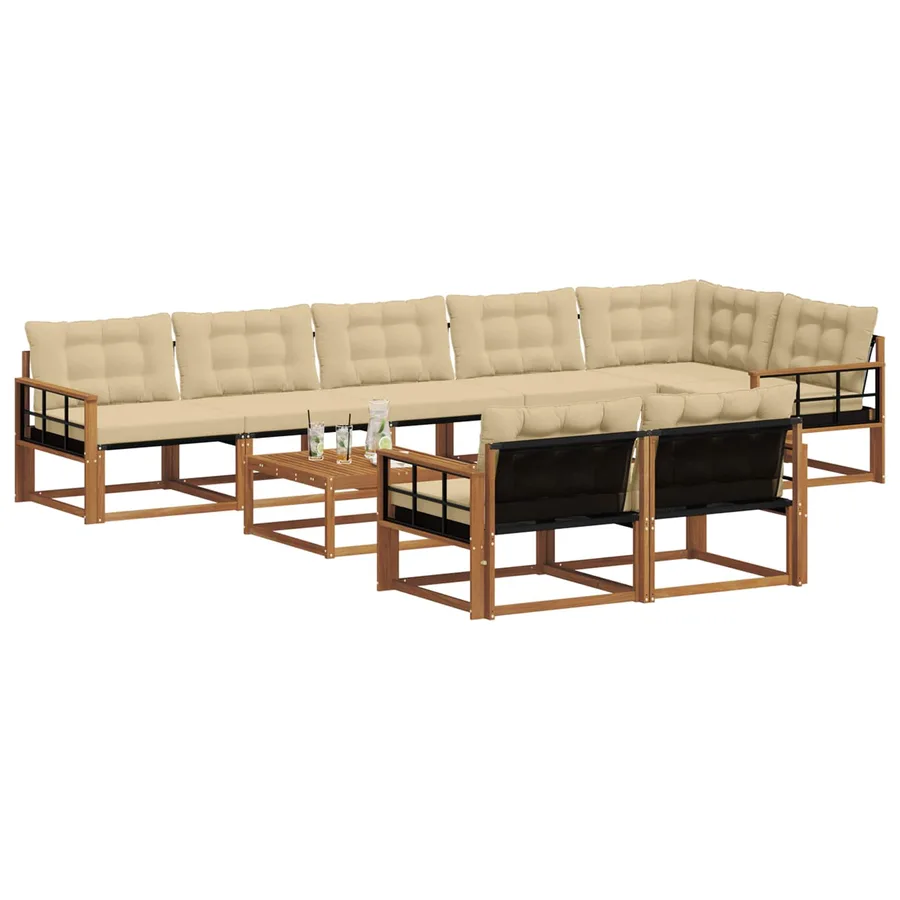 Ensemble de canapés d'extérieur 9 pcs Naturel et Beige - 3