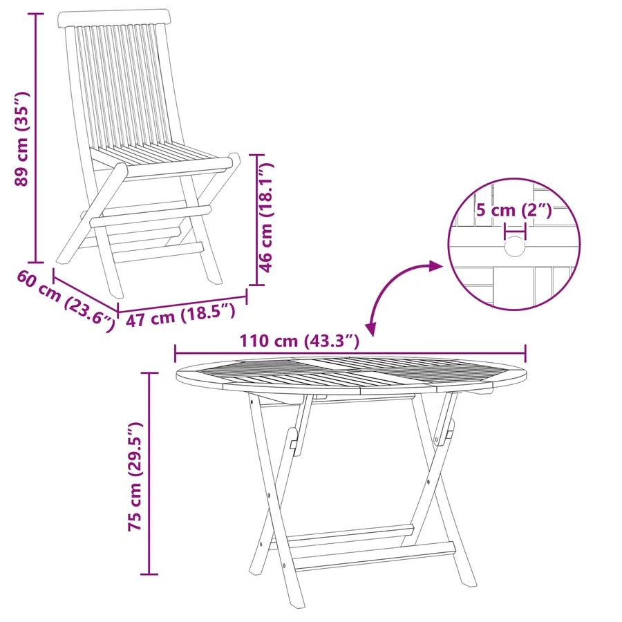 Ensemble bistro de jardin 3 pcs Naturel Bois de teck massif - 10