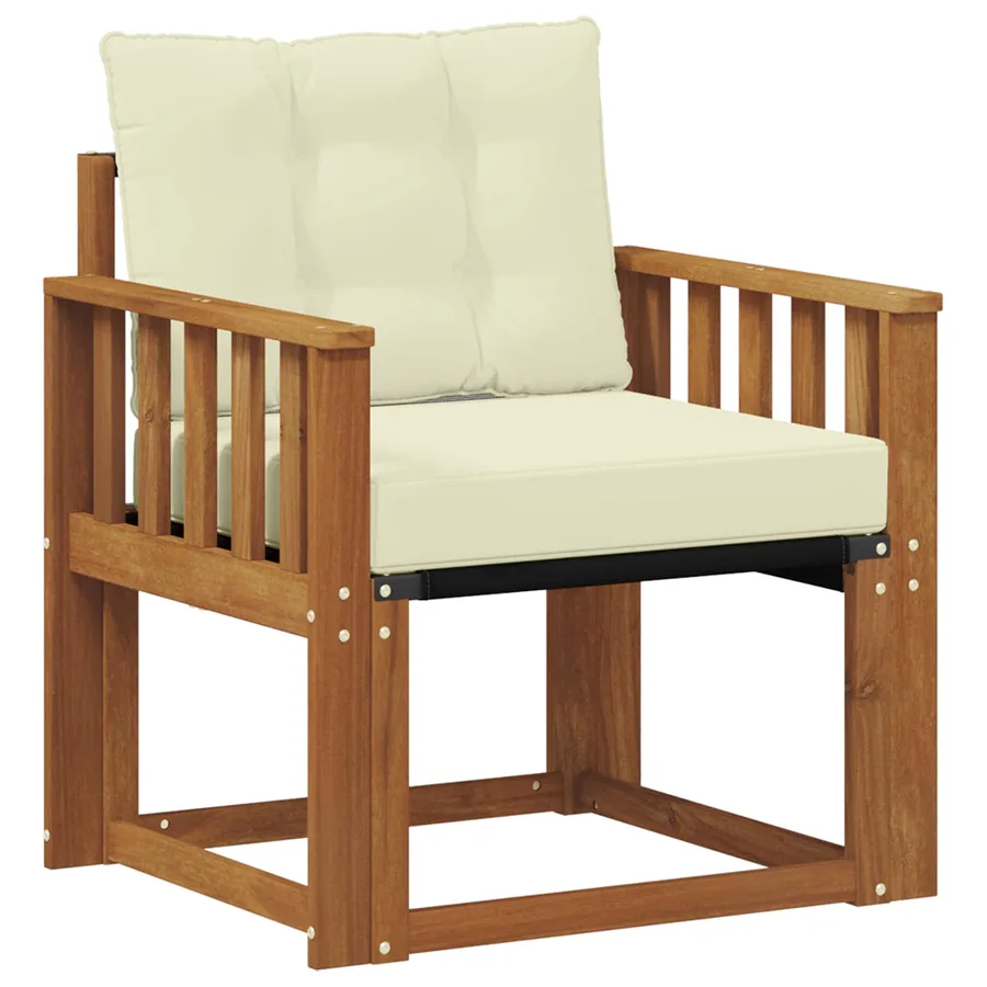 Canapé d’extérieur Bois d'Acacia Massif Naturel et Crème - 2