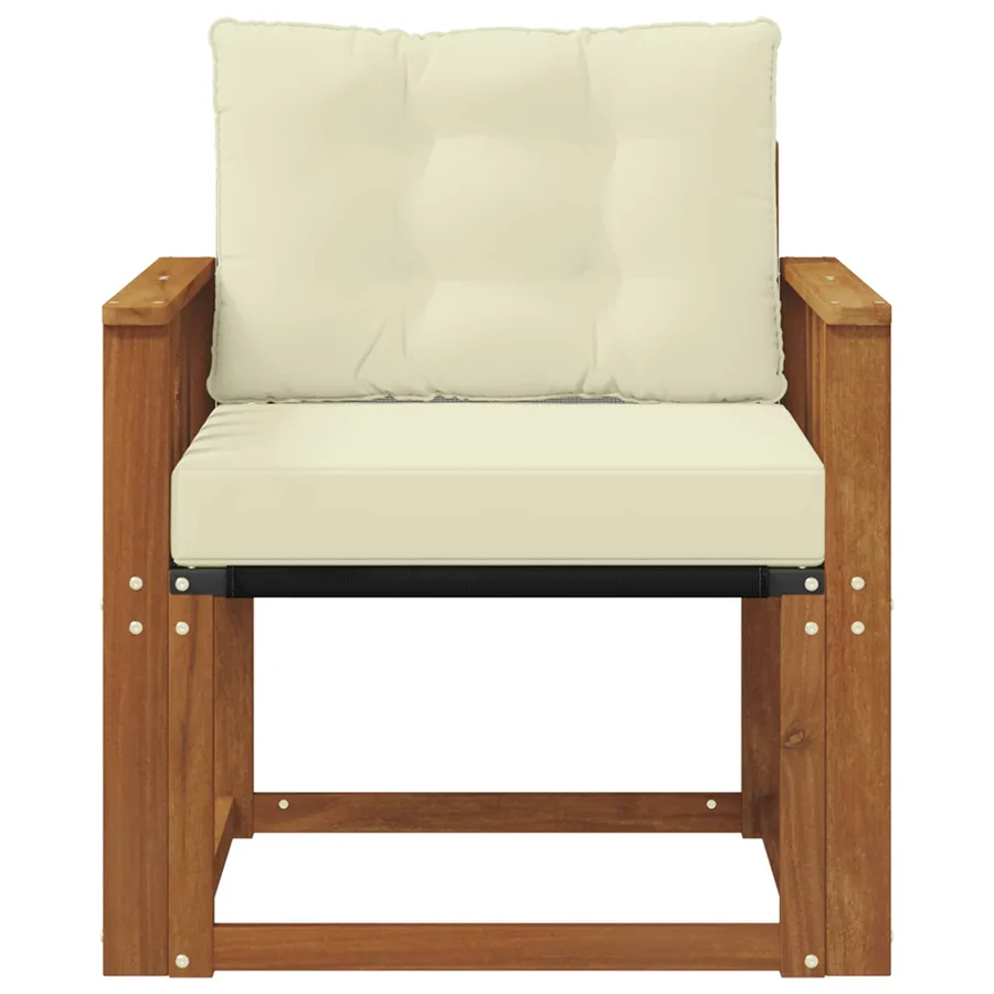 Canapé d’extérieur Bois d'Acacia Massif Naturel et Crème - 5