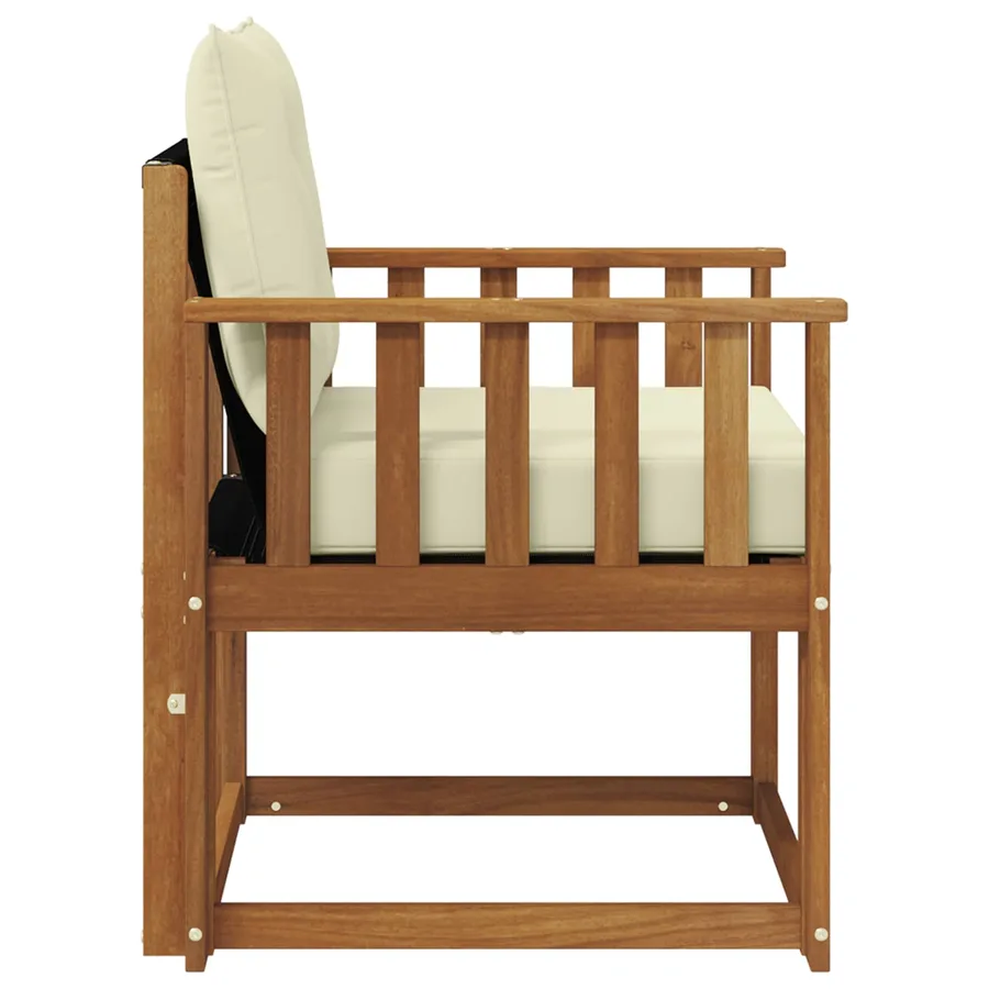 Canapé d’extérieur Bois d'Acacia Massif Naturel et Crème - 6
