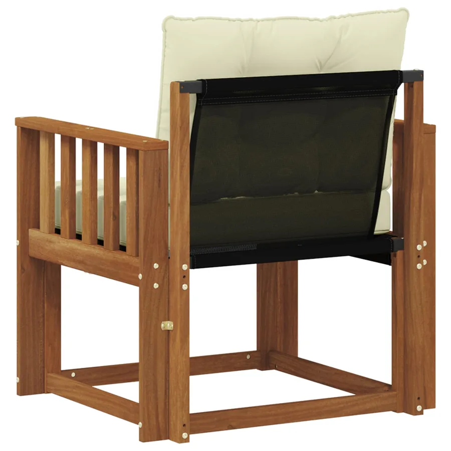Canapé d’extérieur Bois d'Acacia Massif Naturel et Crème - 7