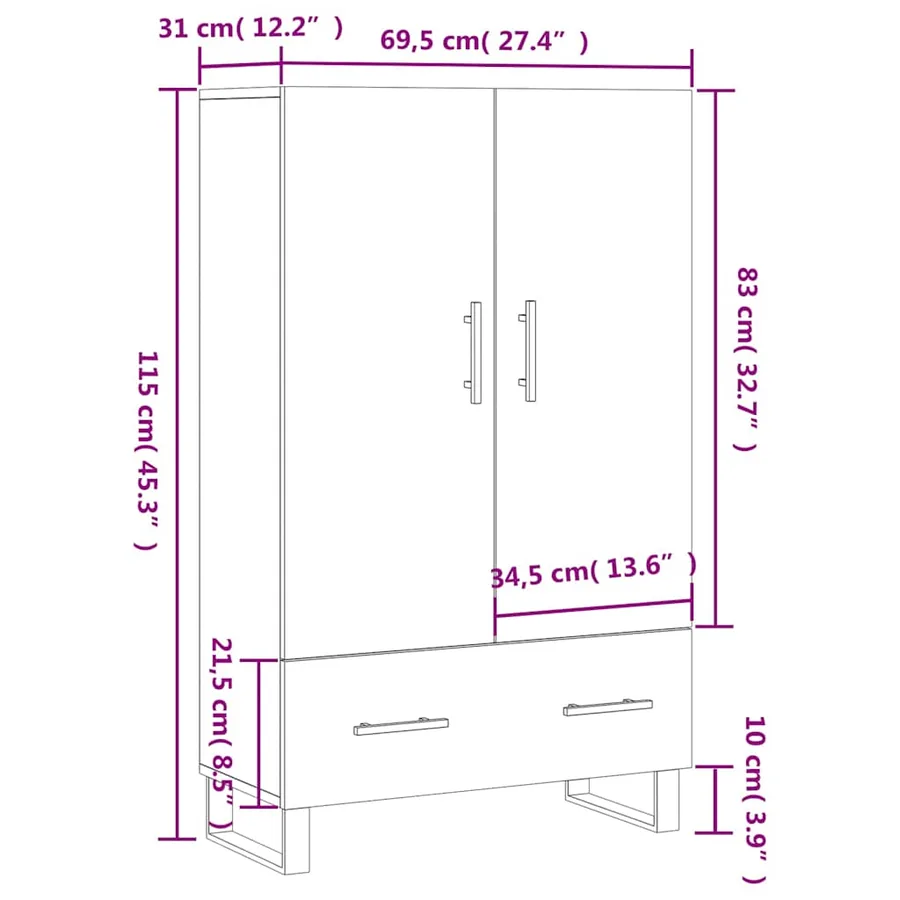 Buffet haut gris béton 69,5x31x115 cm bois d'ingénierie - 13