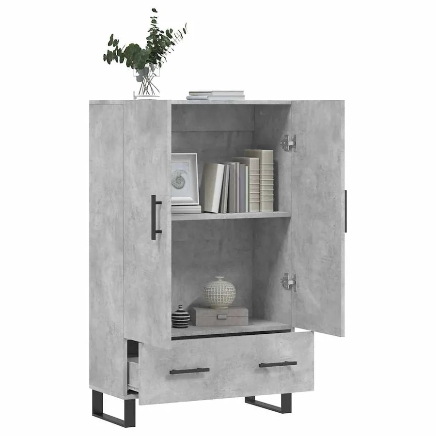 Buffet haut gris béton 69,5x31x115 cm bois d'ingénierie - 4