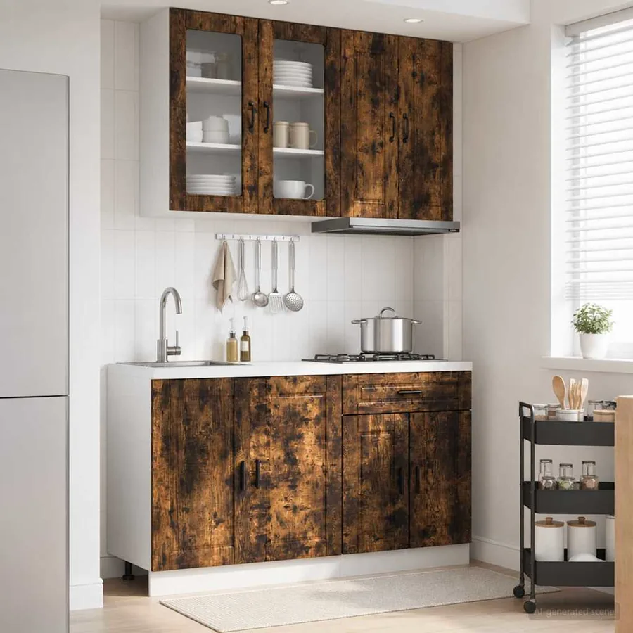 Unité de cuisine PORTO 4 pcs Chêne fumé Bois d'ingénierie