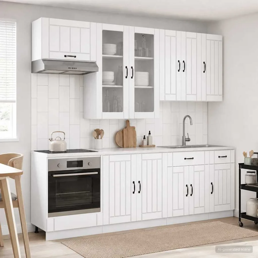 Unité de cuisine LUCCA 8 pcs Blanc Bois d'ingénierie