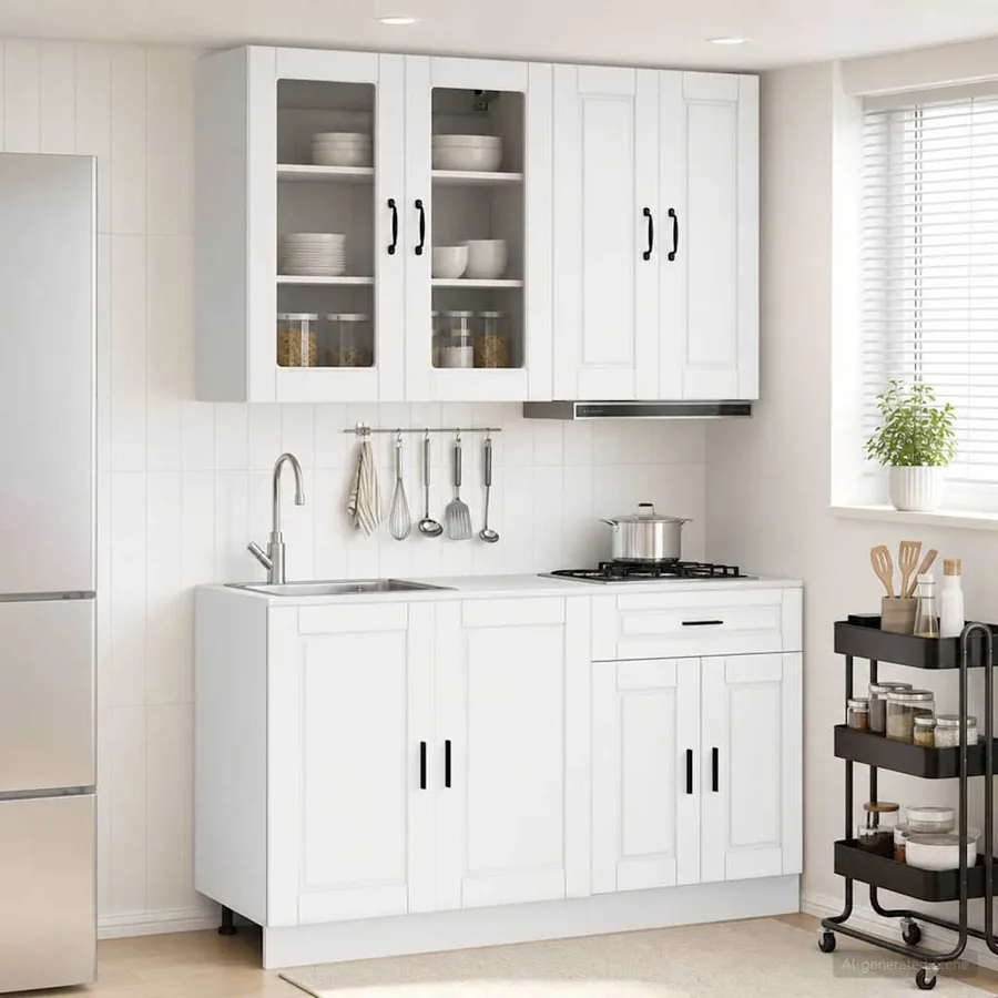 Unité de cuisine PORTO 4 pcs Blanc Bois d'ingénierie
