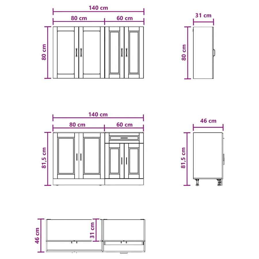 Unité de cuisine PORTO 4 pcs Blanc Bois d'ingénierie - 6