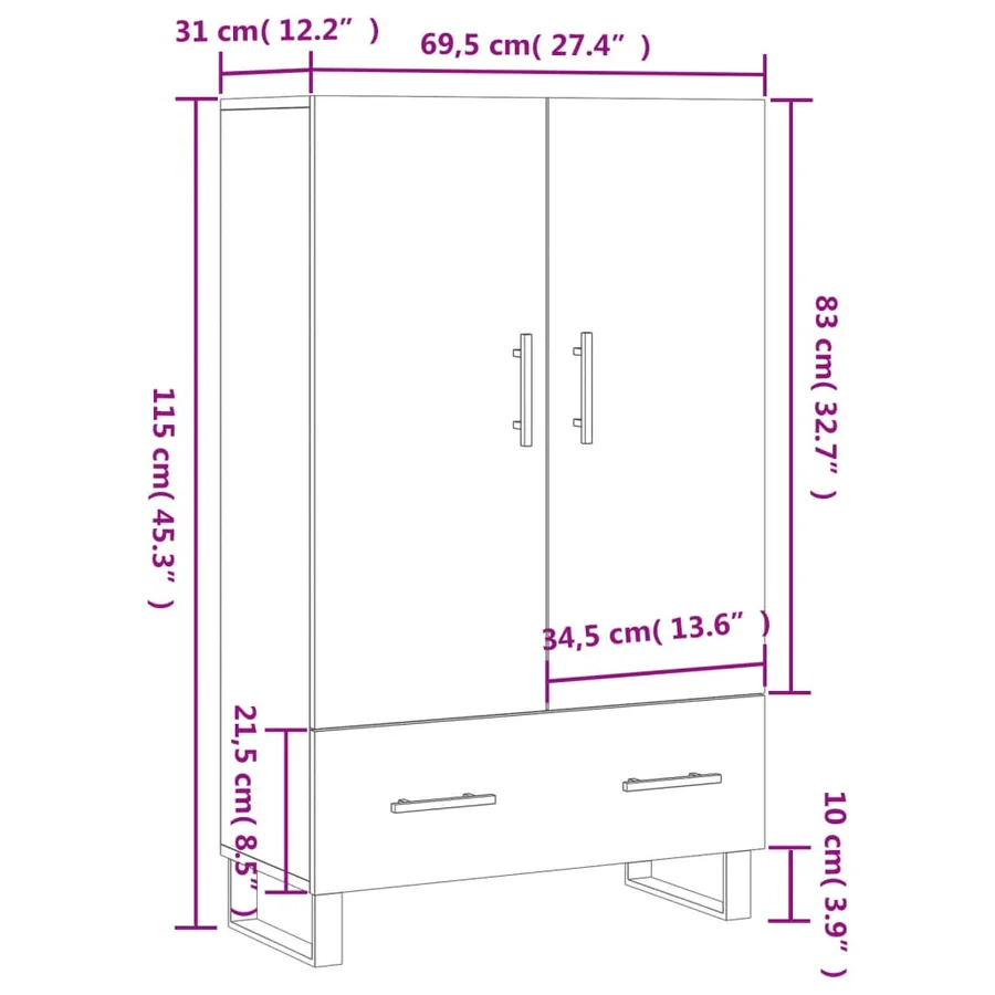 Buffet haut sonoma gris 69,5x31x115 cm bois d'ingénierie - 13