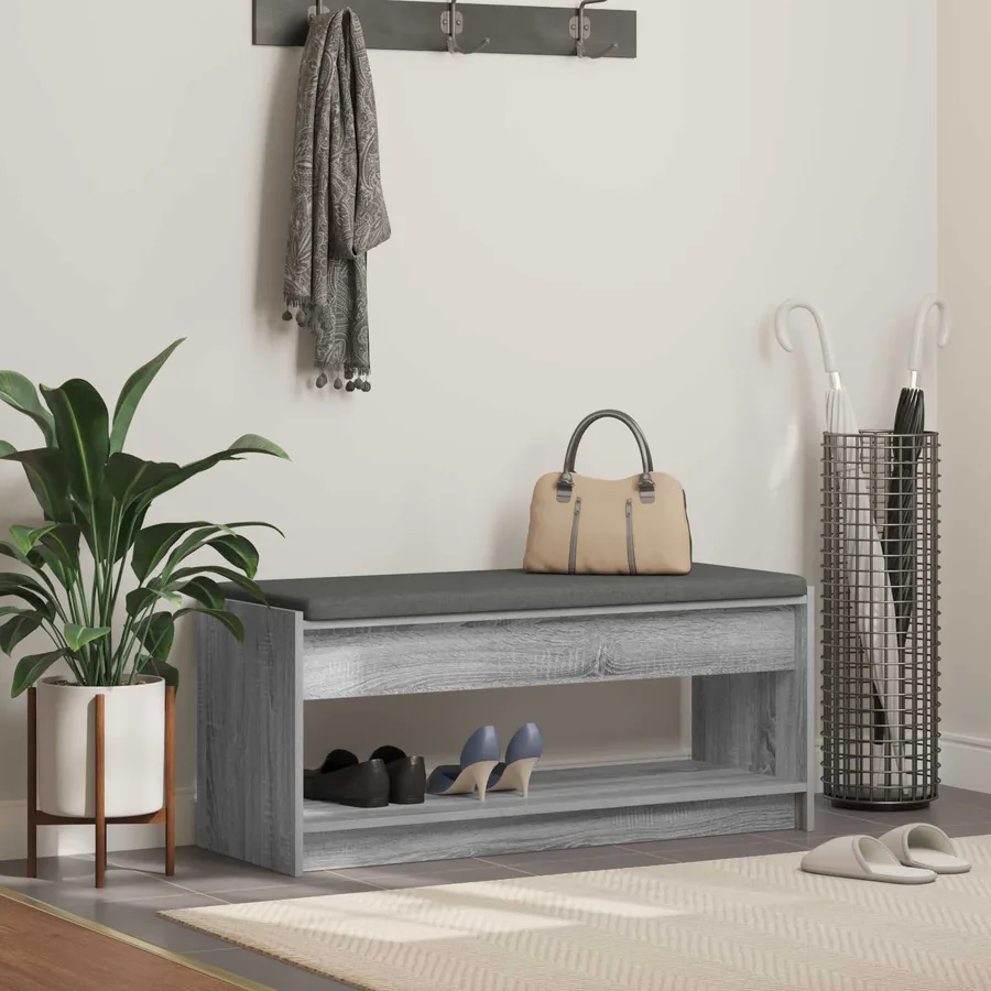 Banc d'entrée avec coussin Gris Sonoma 103 x 38 x 45 cm