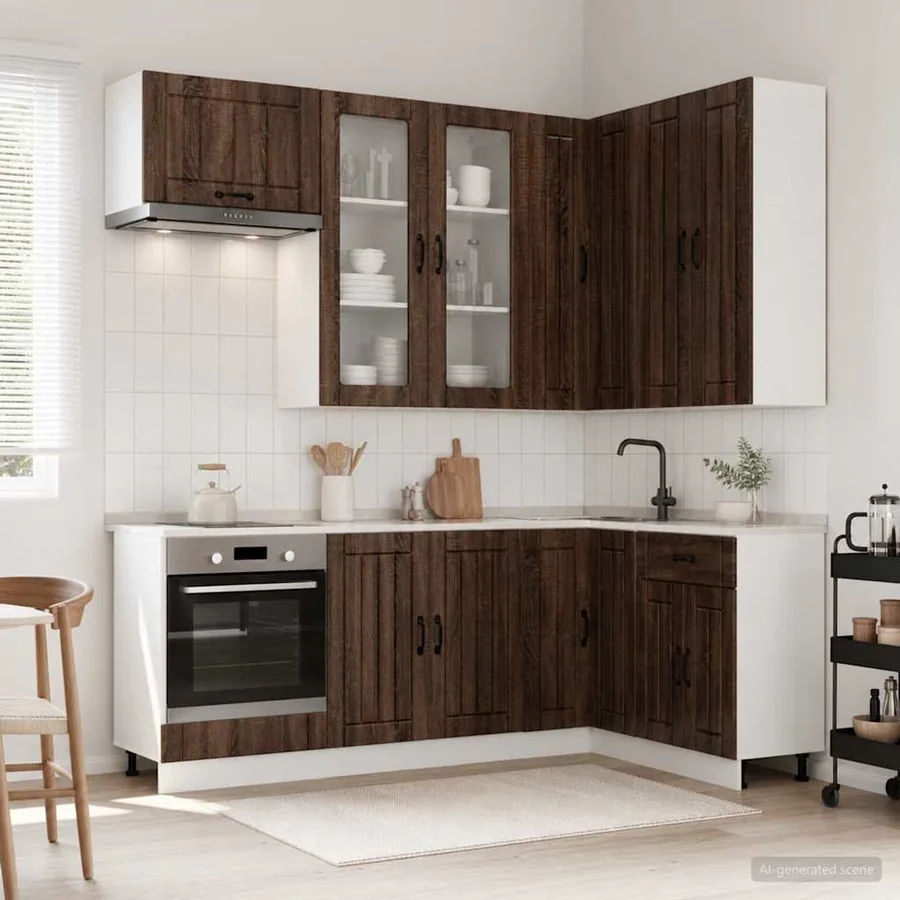 Unité de cuisine LUCCA 8 pcs Chêne brun Bois d'ingénierie