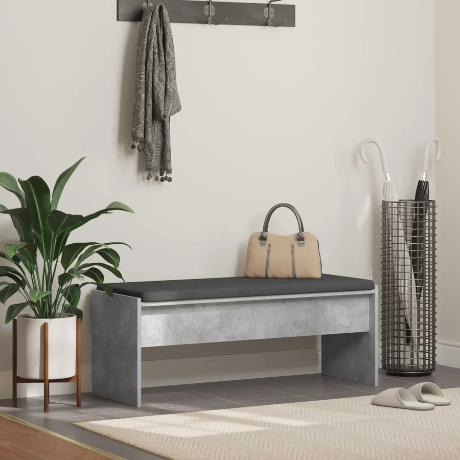 Banc d'entrée avec coussin Gris béton 103 x 38 x 40 cm