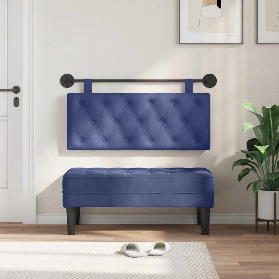 Tête de lit suspendue Avec lumière LED Bleu police Velours - 3