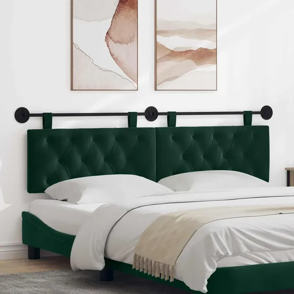 Tête de lit suspendue Avec lumière LED Vert foncé Velours