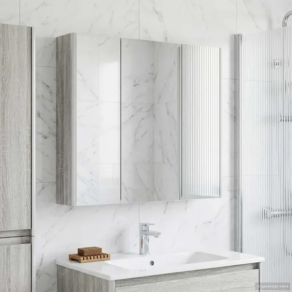 Armoire Miroir de Salle de Bain Gris Sonoma 73.5 x 15.5 x 70 cm