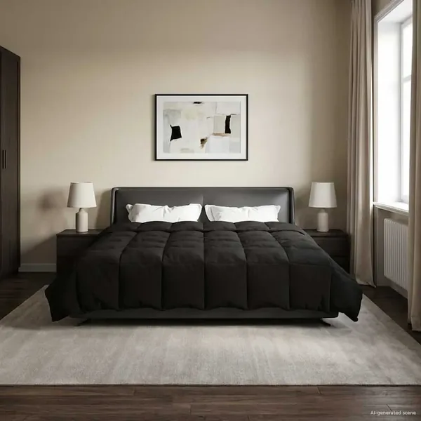 Duvet complet toute l'année Noir 220 x 260 cm Microfibre