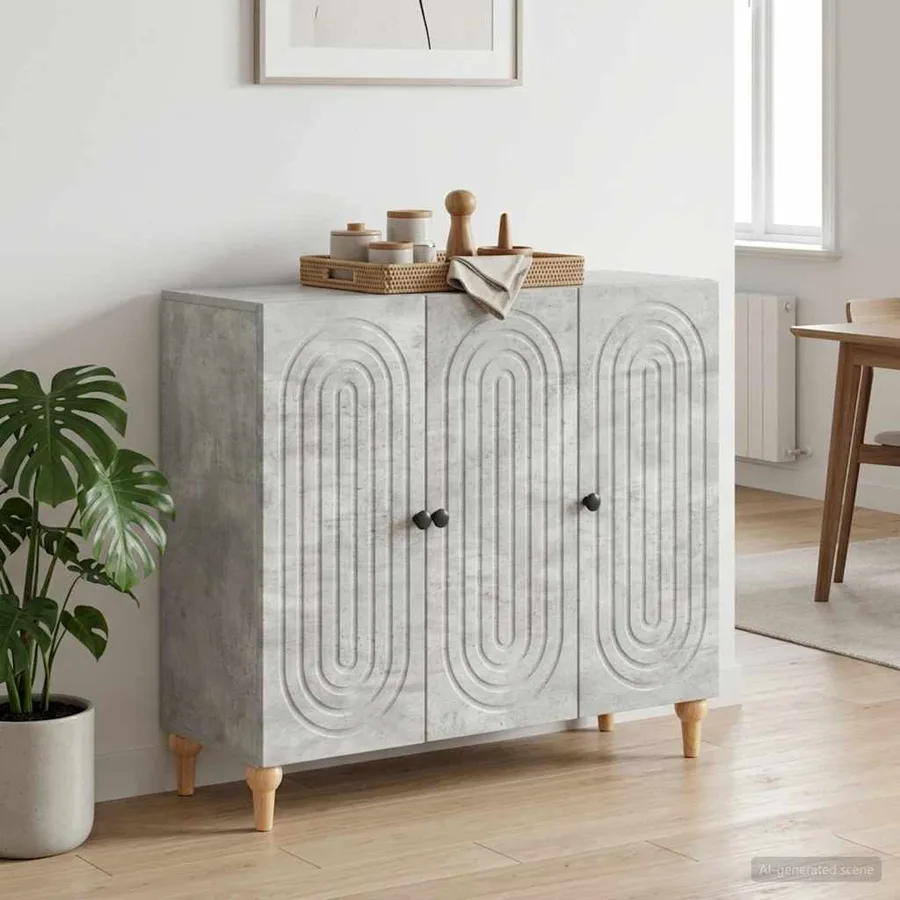 Buffet Gris béton 89 x 34,5 x 80 cm Bois d'ingénierie - 4