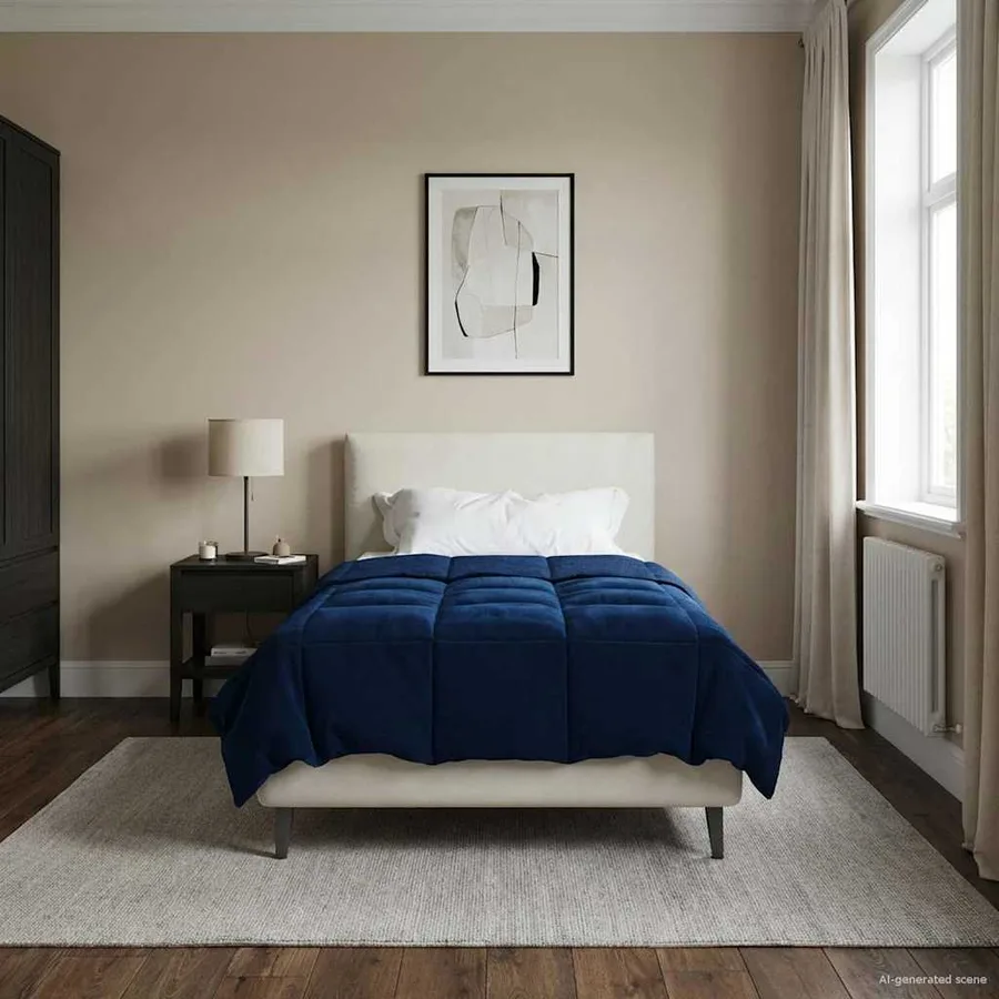 Duvet complet toute l'année Bleu foncé 135 x 220 cm Microfibre - 4