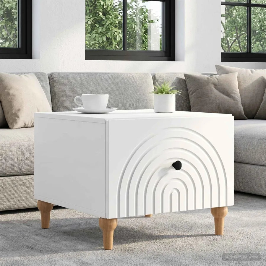 Table basse Blanc brillant 49 x 50 x 40 cm Bois d'ingénierie