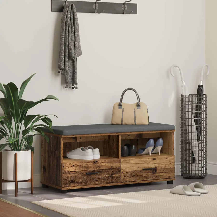 Banc d'entrée avec coussin Bois ancien 100 x 38 x 46 cm