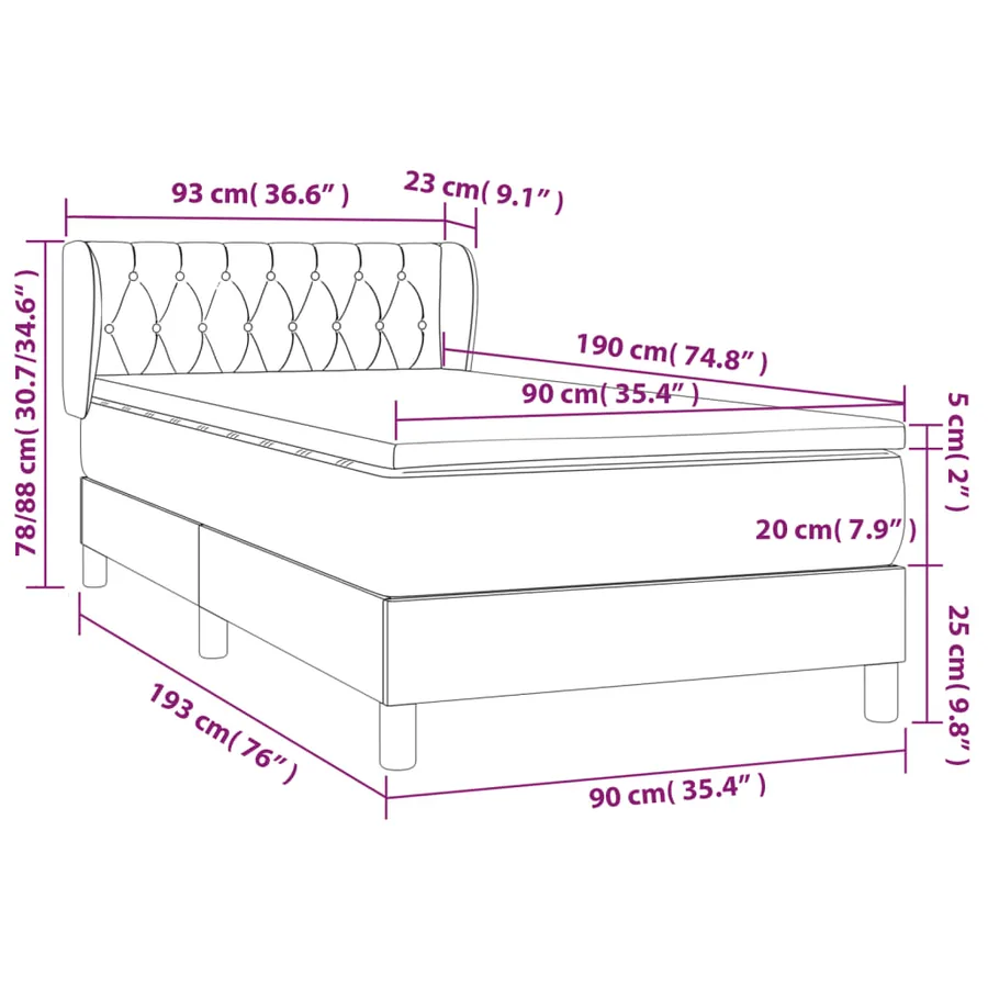Sommier à lattes de lit avec matelas Taupe 90x190 cm Tissu - 7