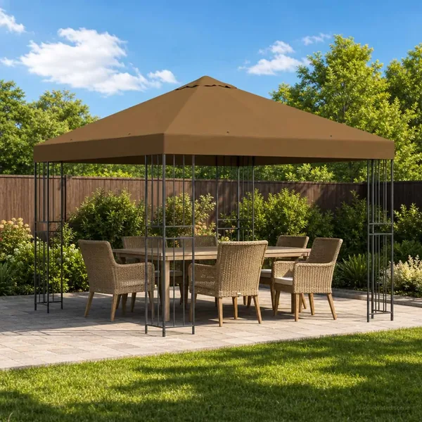 Pavillon 3 x 3 m Taupe Polyester et Acier 190 gsm