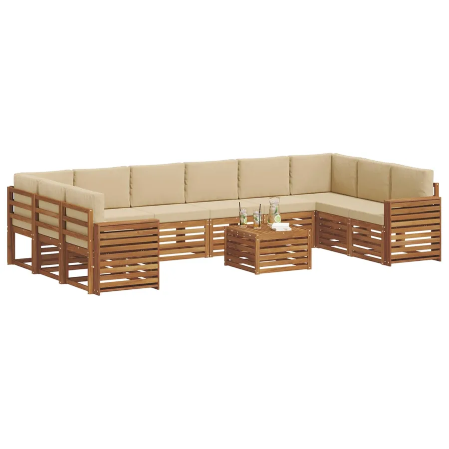 Ensemble de canapés d'extérieur 11 pcs Naturel et Beige - 3