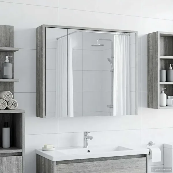 Armoire Miroir de Salle de Bain Gris Sonoma 73,5 x 16 x 62,5 cm