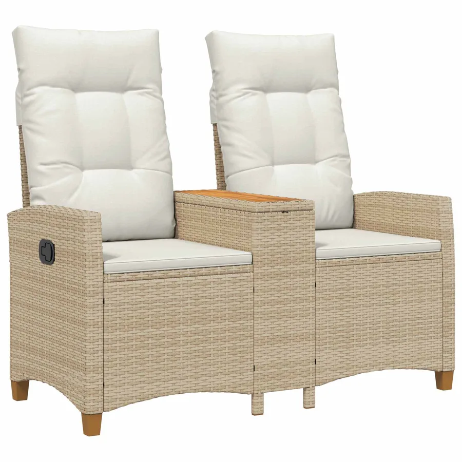 Banc inclinable avec table Beige et blanc crème polyrotin - 2