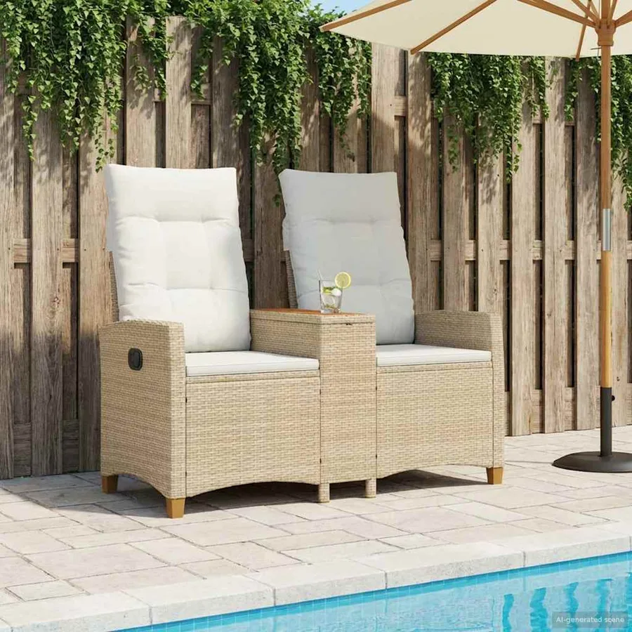 Banc inclinable avec table Beige et blanc crème polyrotin - 3