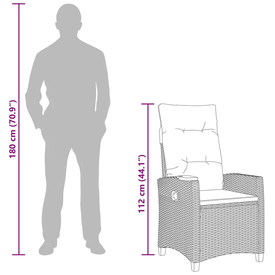 Chaise inclinable avec plateau à thé 62 x 64 x 112 cm polyrotin - 12
