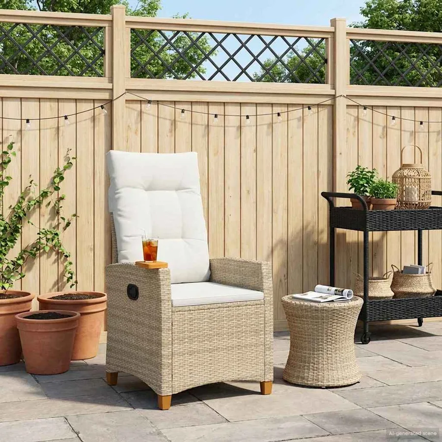 Chaise inclinable avec plateau à thé 62 x 64 x 112 cm polyrotin - 3