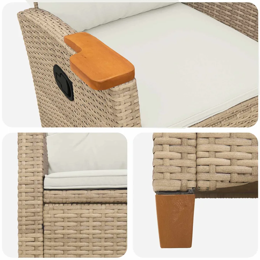 Chaise inclinable avec plateau à thé 62 x 64 x 112 cm polyrotin - 7