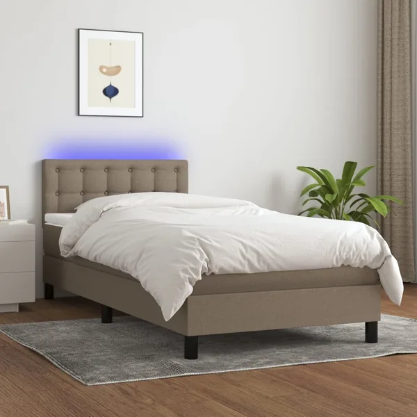 Sommier à lattes de lit avec matelas LED Taupe 90x190 cm Tissu