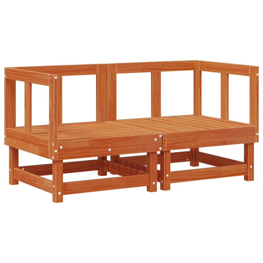 2 pcs Canapé d'angle de jardin Pin massif Brun Ciré - 3