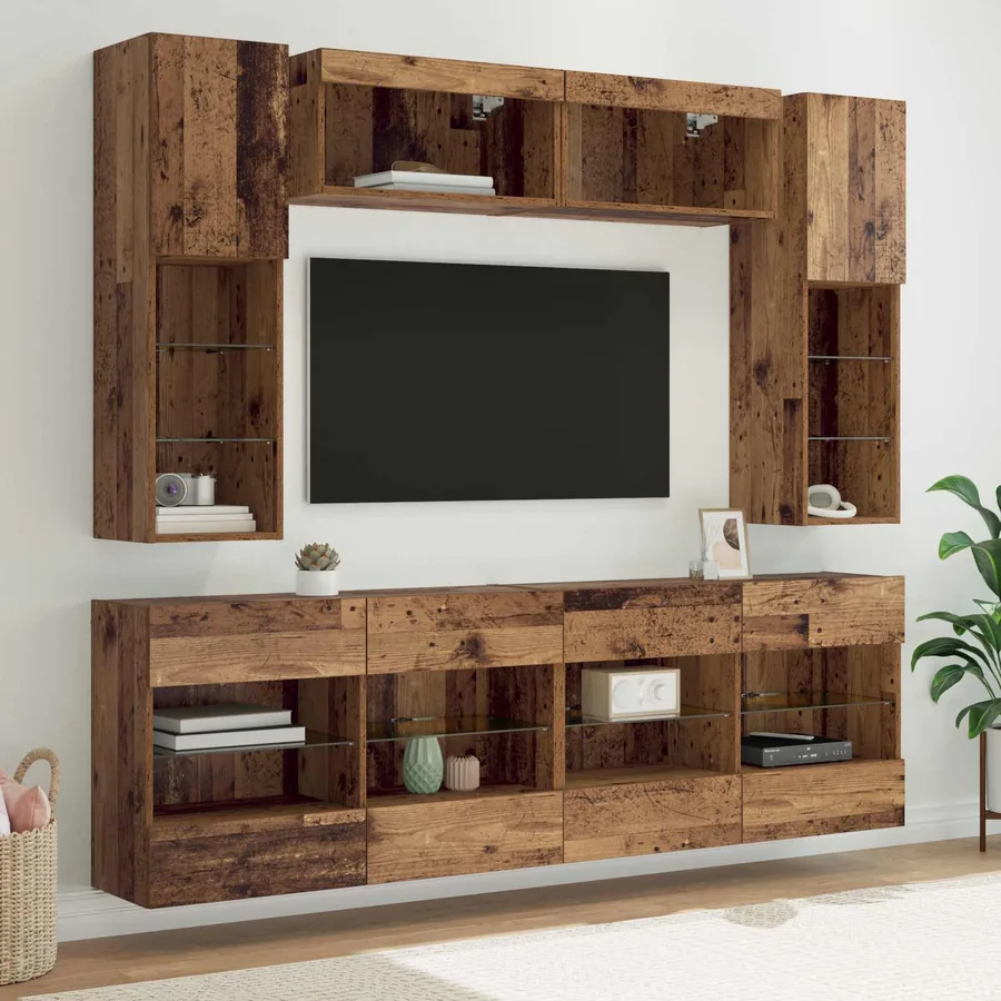 Ensemble de meuble TV mural 6 pcs Bois ancien Bois d’ingénierie
